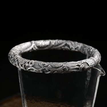 Ethnic Thai Silver Men's Auspicious Dragon Bangle